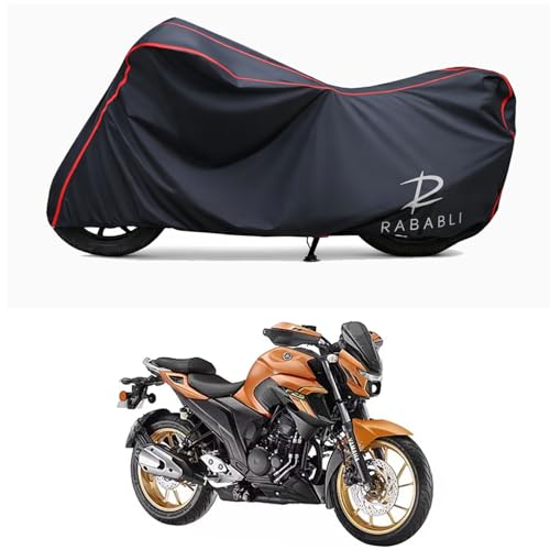 Image of Waterproof Bike Body Cover Compatible for | Yamaha FZS 25 STD | Taffeta Fabric, Red Piping Design, Bottom Elastic Fit | Dustproof, Sun UV & Rain Protection for All Bikes