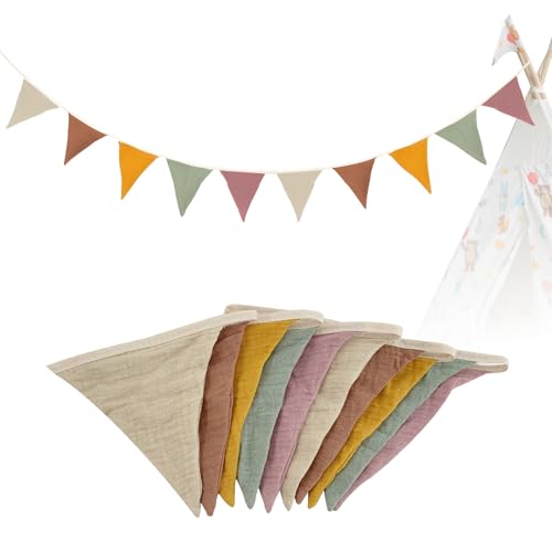 Guirnalda de Banderines,2.6M Banderines de Fiesta para Habitación Infantil,Decoración para Banderines de Tela para Niñas y Niños (Morandi Beige)