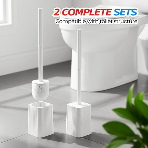 FORASTO 2Pack Toilet Bowl Brush and Holder Set - Toilet Scrubber Brush,Cleaning Brush,Bathroom Decor,Household Essentials,Cleaning Supplies,Home Essentials,White