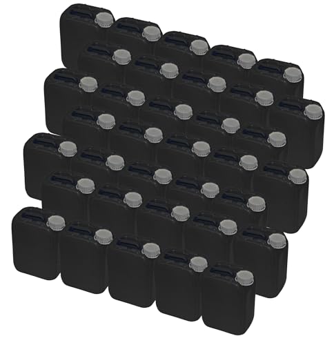 5L / 1.32G HDPE Jerrican (Black) | Tamper Evident Screw Cap | UN Rated 3H1/Y1.9/200 | BPA Free | Perfect Container to Ship Chemicals & Liquids | Easy Stacking HDPE Containers | Pack of 35
