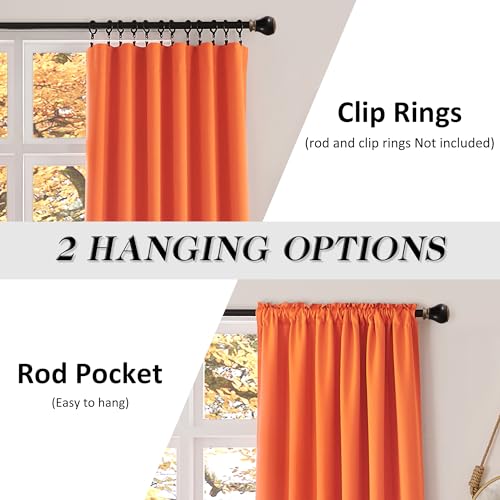Image of Extra 108 Inch Long Vibrant Orange Curtains for Villa Livingroom, Vibrant Orange Privacy and Thermal Insulated Blackout Drapes for Long Windows,W52 x L108,Set of 2 Panels