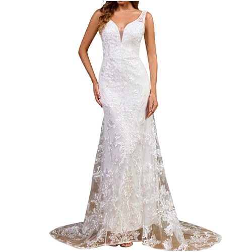 BFSWL Sexy Rückenfrei Brautkleid Meerjungfrau mit Schleppe Lang Eng Weißes Spitzen Hochzeitskleid Figurbetontes Brautkleider Standesamt Kleid Prinzessin Hochzeitskleider Brautmode BFSWL Sexy Rückenfrei Brautkleid Meerjungfrau mit Schleppe Lang Eng Weißes Spitzen Hochzeitskleid Figurbetontes Brautkleider Standesamt Kleid Prinzessin Hochzeitskleider Brautmode