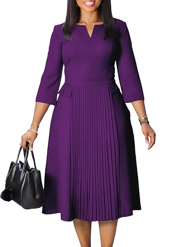 Image of Wear to Work Midi Dress for Women Business Casual A-line Dress Elegance Church Outfits