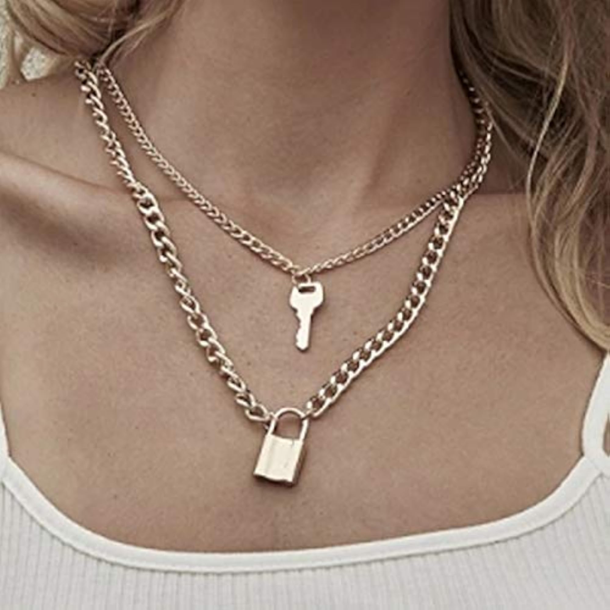 Valentine Layered Lock and Key Necklace