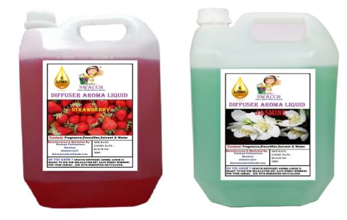 swacch Diffuser Aroma Liquid Ready to use 5 Litre Combo Pack of 2 Strawberry & Jasmine I Home Fragrance I Best for Aromatherapy I Helps in Meditation I Used in Diffusers I Water Based-picture-1