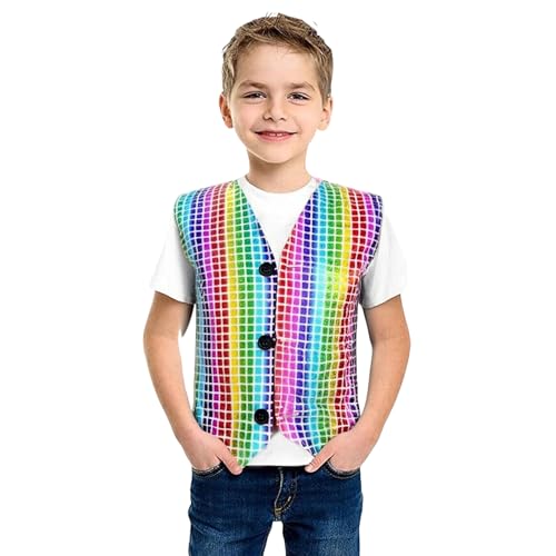 WWricotta Gilet Carnaval Enfant, Sequins carrés, Brillant, pour garçon, Spectacle, fête, de 2 à 10 Ans/A