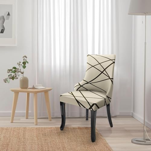 Image of House of Quirk Polyester Wingback American Side Chair Slipcover-Accent Chair Cover Slipcover with Arm,Washable Dining Chair with Nailed Trim Protector for Dining Living Room Pack of 4 (Beige Line)