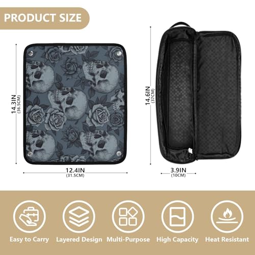 Organizador 2 en 1 para Herramientas de Cabello con Base Resistente al Calor, Bolsa de Almacenamiento para Planchas, Rizadores, Indispensable para Viajes con Diseño Calavera y Rosas Gótico para Mujeres miniatura 4