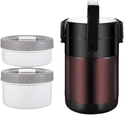 断熱セット ランチジャー 大容量 2段 /3段/4段 ステンレス 保温お 食器と収納バッグ付き フードコンテナ 6-8時間の 通勤 運動会 通学 キャンプ魔法瓶 (1.9L,ブラウン)