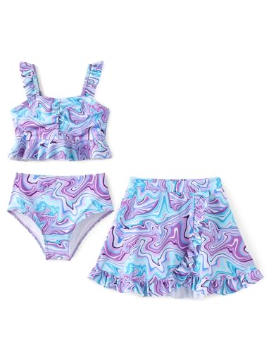 PATPAT Girl's Swimsuits 3 Piece Floral Print Ruffled Bikini Sets Bathing Suit with Cover Up Beach Skirt Summer Beachwear