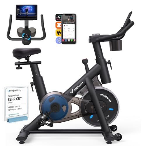 MERACH Cyclette da Casa, Silenziosa Cyclette Professionale con Resistenza Regolabile, Schermo LCD, Sedile Comodo e Grande, App Proprietaria, Ideale per Aerobica Domestica, Capacità di Carico di 136 KG