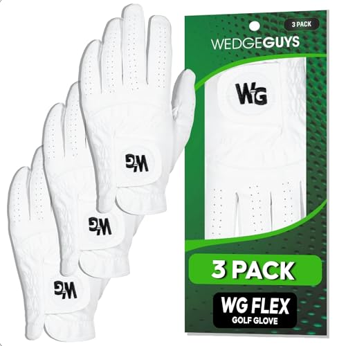 Wedge Guys Flex Premium Cabretta Leather Golf Gloves for Men w/Stretchy & Durable Microfit Spandex Back for Extra Comfort & Superior Grip in All Weather Conditions | Left Hand Mens Golf Gloves 3-Pack