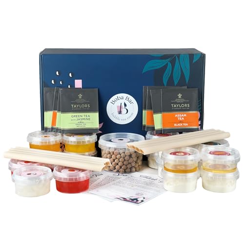 Warm Moments - Kit de té con burbujas de leche | 8 - Sabores de té con leche, 8 - Boba & Jelly, té de burbujas de perlas de tapioca (8 porciones) | Bolsas de té verde y Assam, 8 - Boba Straws