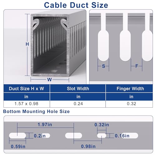 Image of 1.6 inch H x 1 inch W Cable Raceway, 132in Under Desk Wire Management Channel, Grey | Slotted Wire Duct, 8Pack, 16.5in Each, Heavy-Duty PVC Cable Management for Server Racks, Network Cables & Electrical Cabinets