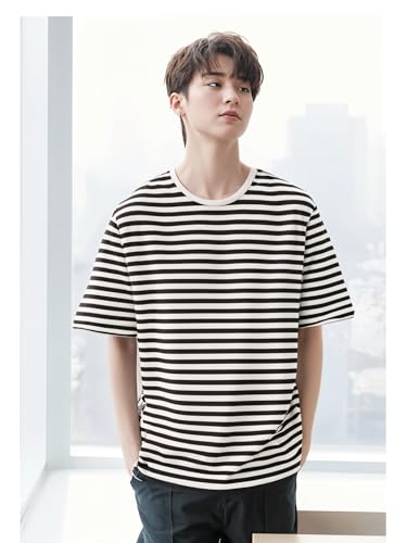 Image of Mack Jonney Oversized | Loose Fit | Half Sleeves 100% Cotton Round Neck Striped T-Shirt for Men-MACK640558