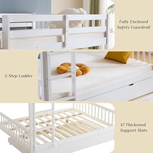 Karl home Wooden Full Bunk Bed,Over Pull-Out Bed with Trundle,Detachable Bunk Frame with Ladder and Guardrail, Space Saving Bunk Bed for Kids and Adults, No Spring Bed Required,White Karl home Wooden Full Bunk BedOver Pull Out Bed with TrundleDetachable Bunk Frame with Ladder and Guardrail Space Saving Bunk Bed for Kids and Adults No Spring Bed RequiredWhite