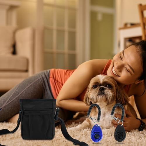 kissleaf Futterbeutel Hundetraining Leckerlitasche für Hunde Erziehungshilfen für Hunde Bauchtasche Hundetraining Zubehör Hunde Futterbeutel mit Hunde Kotbeutelspender (Black)