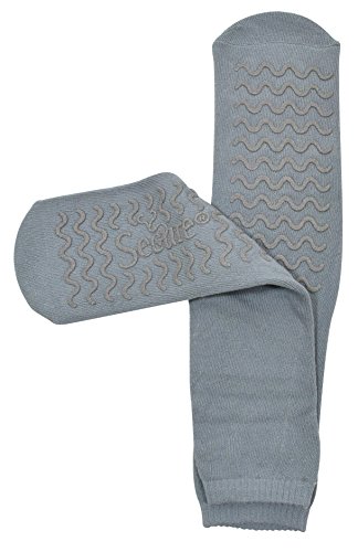 2 Pairs of Ultra Soft Non-Slip Grip Slipper Socks, Gray - Fall Injury Prevention Hospital Sock for Safety, Comfort and Warmth - All Around Tread Pattern2