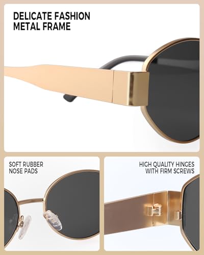 Retro Oval Sunglasses for Women Men, Trendy Designer Metal Style UV400 Protection Sun Glasses4