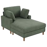 Vesgantti Single Sofa Bed, Corduroy Upholstered 104cm Wide Chaise Lounge Chair Indoor, With 2 Extra Pillows, Perfect For Living Room, Bedroom, Office and Apartment, Tool-free Assembly, Green