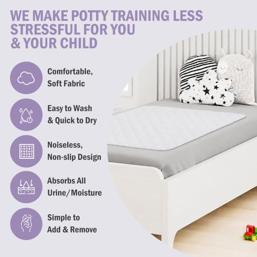 Image of Lynmark Toddler Potty Training Bed Pads - Double, 1 Pk White 53x33 | Waterproof Bedwetting Pee Protector Mat for Kids, Non-Slip Reusable & Washable Incontinence Mattress Sheet Absorbs Up to 1.8L