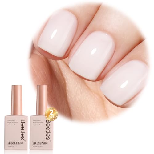Beetles 2Pcs Milky White Jelly Gel Nail Polish 15ml Neutral Gel Polish Set | Sheer White Gel Polish Translucent Effect Nail Concealer Soak Off UV Nail Art Gel Gift for Women