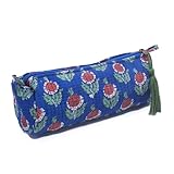 NILUXE DESIGN Estuche de Algodón Acolchado con Cremallera y Flecos - Estampado Variados - Estuche Multiusos - Estuche Maquillaje-Escolar (Azul 3)