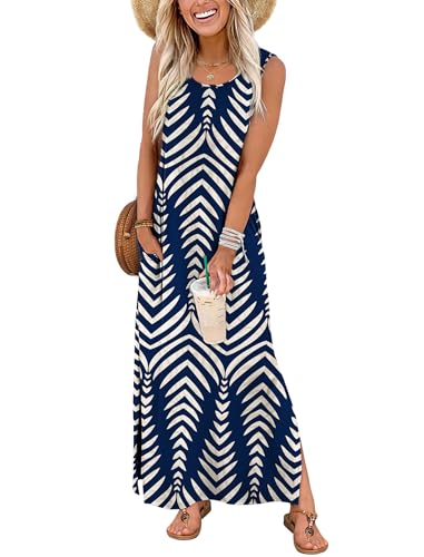 Image of WIHOLL Maxi Dress Summer Dresses 2026 Beach Vacation Clothes Sleeveless Sundresses with Pockets Boho S-3XL