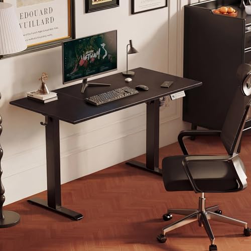 Image of YDN Electric Standing Desk Adjustable Height, 55 x 24 Inches Sit Stand up Desk with Memory Presets & Cable Management, Home Office Desk for Office & Computer Workstation, Black Frame /Black Top