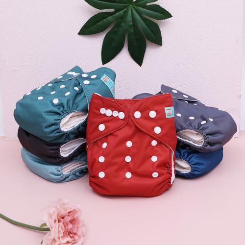 Image of ALVABABY Baby Cloth Diaper 6 Pack with 12 Inserts One Size Cloth Diaper Covers Adjustable Washable Reusable for Baby Girls and Boys