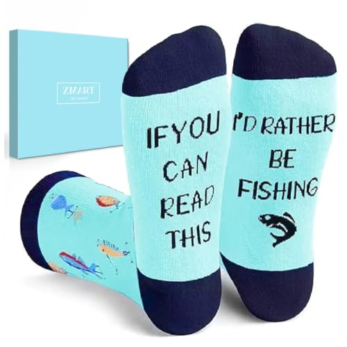 Zmart Fishing Gifts for Fisherman - Id Rater Be Fishing Socks, Funny Gifts for Men