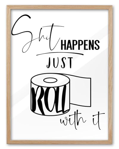 UPWOIGH Funny Toilet Paper Oak Framed Canvas Wall Art, 12x16in