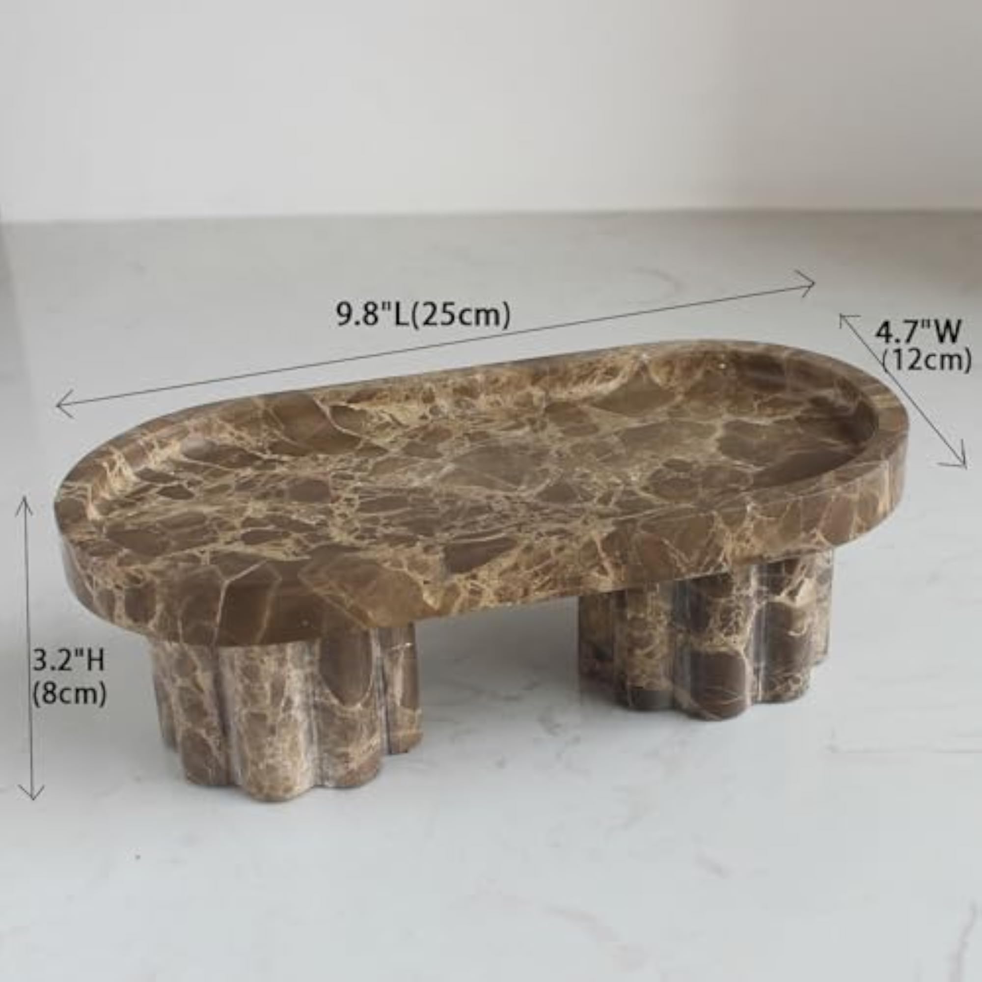 Coffee Net Marble Oval Tray with 2 Legs, Decorative Catchall Tray