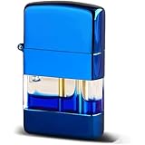 灯油ライター可視透明オイルタンクは金属メッキで満たすことができます9穴フロントガラス防風デザイン男性のための創造的な贈り物 (ブルー)