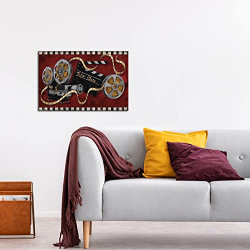 Fushvre Large Movie Wall Art Decor Movie Projector Film Reels Canvas Painting Black And Red Old Fashion Artwork For Bar Pub Home Movie Theater Media Room Ready To Hang #TOP3
