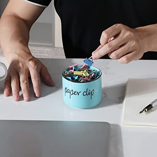 Farmhouse Paper Clip Holders,Ceramic Binder Clip Dispenser Organizer For Desk ,Cute Office Push Pins Holder (Turquoise) #TOP6