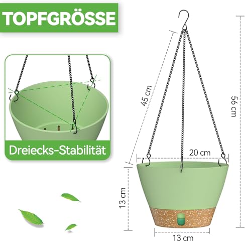 ZMTECH Hängetopf für Pflanzen, 20cm Blumentopf Ampel Hängend, Kunststoff Hänge Blumentopf mit Untersetzer für Außen Draußen Deko für Garten… – Ansicht 2
