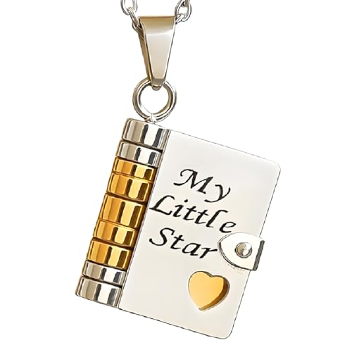 My Little Star Book Necklace,My Incredible Daughter Book Necklace with 6 Pages of Messages, A Letter for My Daughter Necklaces Jewelry, Openable Pendant Adjustable Gift
