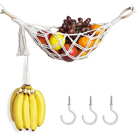 Evbopa Fruit Hammock Under Cabinet for Kitchen Macrame Haning Fruit Basket for Veggies Space Saving in Kitchen, Boat or RV Cover