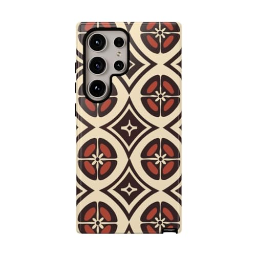 Coque Samsung S24 Ultra motif géométrique marron et beige rigide brillante