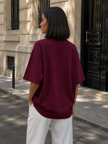 Image of ColorChakra Cotton Oversized Tshirt for Womens Down Shoulder Loose fit t-Shirt Women Baggy Style Oversize t-Shirt Korean fit