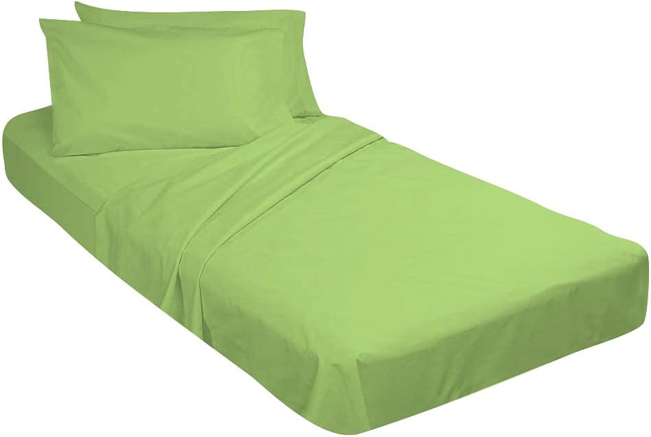 100% Egyptian Cotton, 4 Piece Toddler Bed Set-Fitted Bottom Sheet, Flat Top Sheet, Standard Size Pillowcase, Sage-10 Inch Pocket Length