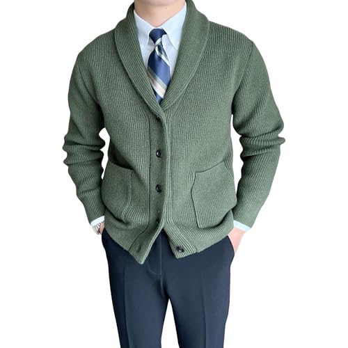 Cárdigan de punto trenzado de hombre con cuello esmoquin y acabado premium texturizado