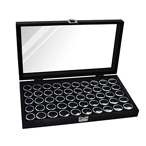 image for MOOCA Black Glass Top Jewelry Display Case Box 50 Gem Jars, Ring Box, 