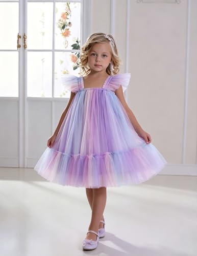 Image of Arshiner Toddler Tulle Dress for Girls Layered Tutu Ruffle Dresses Swing Twirly Fairy Summer Birthday Party Wedding Sundress