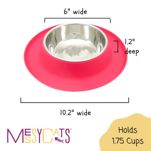 Messy Cats Single Silicone Feeder With Stainless Saucer Shaped Bowl | Anti-Slip Non-Skid Cat Food Bowl | One Cat Bowl In Feeding/Water Station | 1.75 Cups (Watermelon) #TOP2