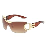 Générique Lunettes de Soleil Y2K for Femmes, Lunettes de Soleil enveloppantes sans Monture 2000S Trendy Oversized Fashion Frameless Y2K Lunettes Shades (Color : C4 Brown)