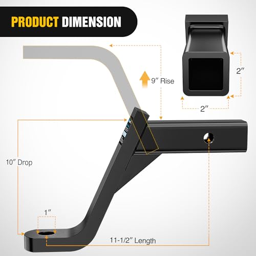 Image of Nilight Trailer Hitch Ball Mount 10 inch Drop, 9 inch Rise, 1 inch Ball Hole fits 2 inch Receiver with 5 /8 inch Hitch Pin, 7500 lbs GTW Heavy Duty Tow Hitch