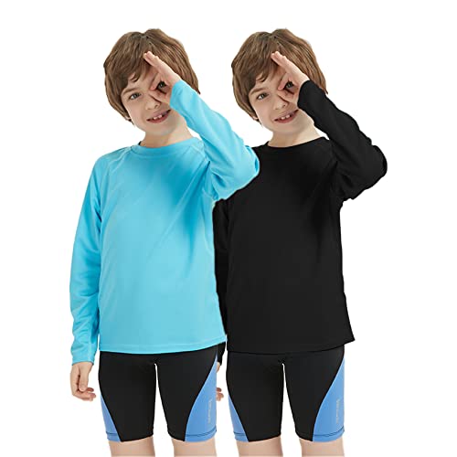 QBK Boys Long Sleeve Swim Shirt UV Sun Protection Rash Guard UPF50+ Kids Surf Swimsuit 2 Pack