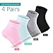 Bememo Soft Gel Heel Socks Ventilate Open Toe Socks 4 Pairs for Dry Hard Cracked Skin Moisturizing Day Night Care Skin (Pink, Turquoise, Grey and Black)